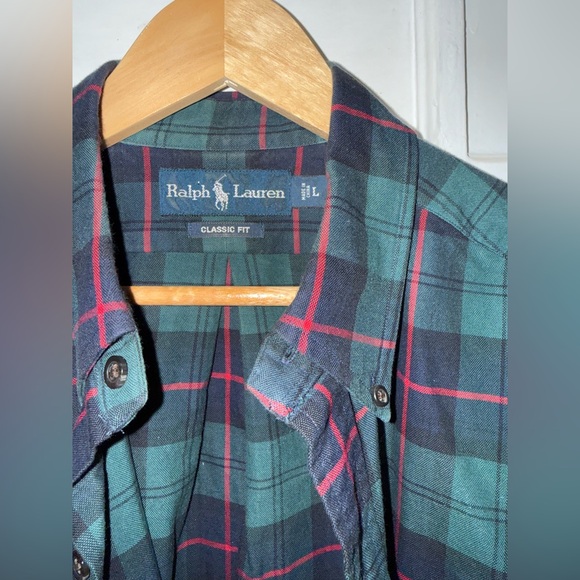 Ralph Lauren Men's Dark Green and Red Plaid Shirt - Picture 3 of 4